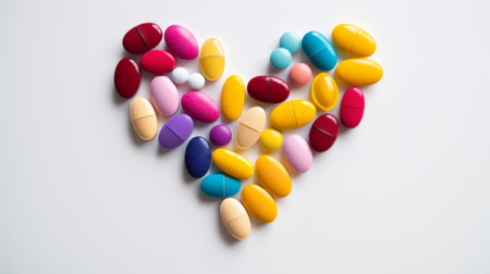 Colorful pills forming heart shapeの素材