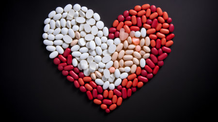 Pills arranged to shape a heartの素材