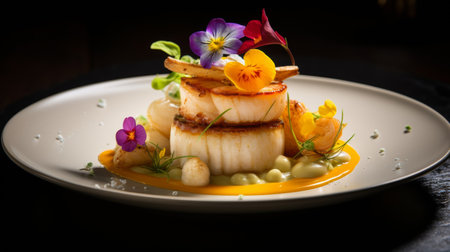 Beautifully presented seafood with decorative touchesの素材