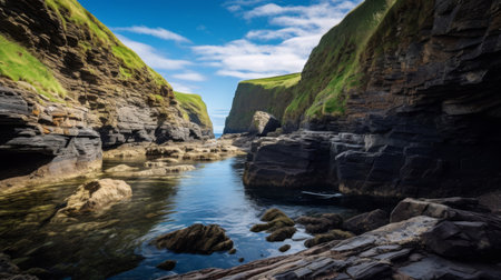 Secluded cove nestled between imposing cliffs.の素材