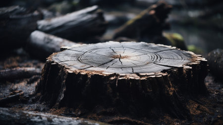 Photo of petrified tree stump in woodland settingの素材