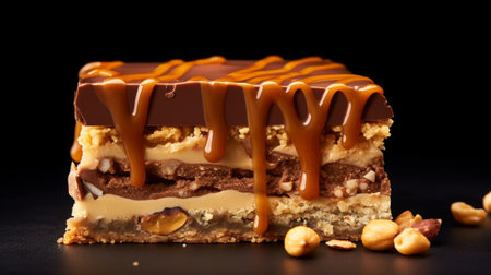 Layered caramel and nut bar cross section showing rich layersの素材