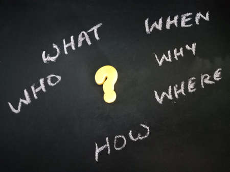 Question mark related terminology presented on chalkboard with school educational chalkboard concept background for learning purpose.の写真素材