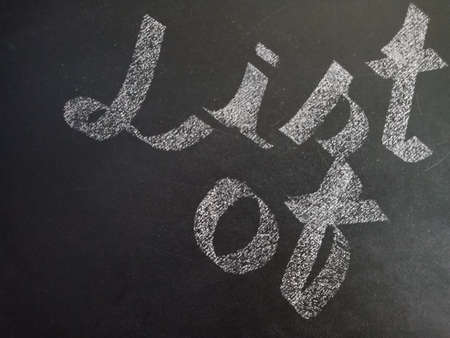 List of word presented on chalkboard with school educational concept background for learning purpose.の写真素材