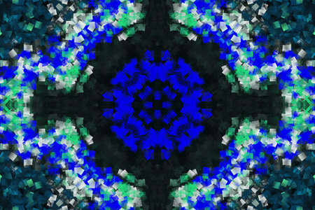 Blue Creative pattern with symmetric geometric ornament. Ornamental mosaic texture. Kaleidoscope...
