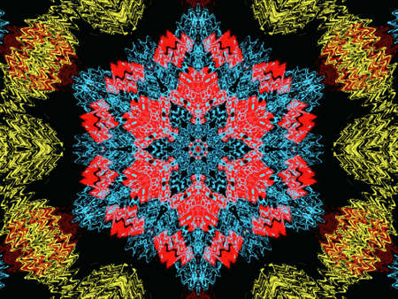 Yellow and pink star Digital illustration, geometric abstract colorful aqua kaleidoscope symmetrical...