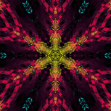 Purple and yellow flowers Abstract ancient geometric with star field and colorful galaxy background, watercolor digital art painting and mandala graphic designの写真素材