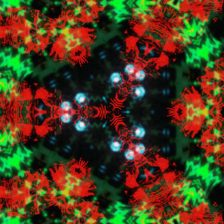 Red and green lights Digital illustration, geometric abstract colorful kaleidoscope symmetrical...