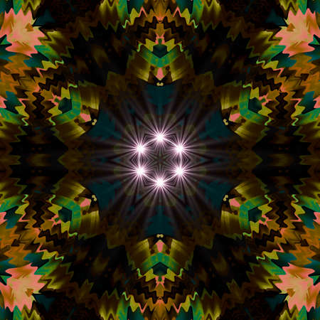Goldenrod supernova art Digital illustration, geometric abstract colorful kaleidoscope symmetrical...