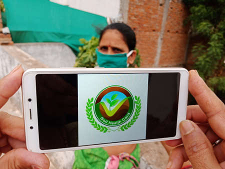 District Katni, Madhya Pradesh, India - 23 May 2020: soil health card government scheme displayed on...