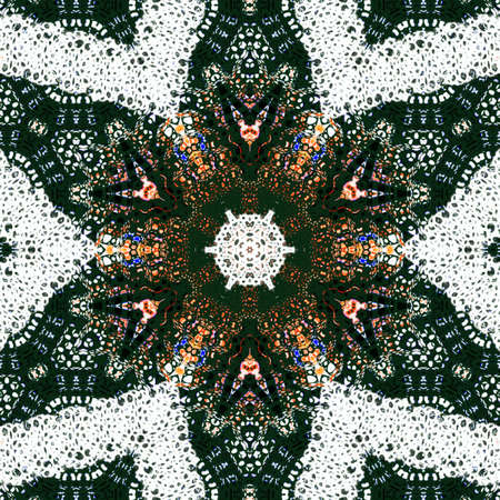 Fractal abstract green leaf background. Light effects. Neon glow. Festive decoration. Colorful pattern. Geometric texture.の写真素材