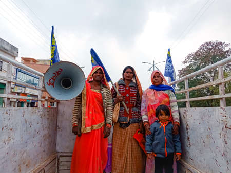 DISTRICT KATNI, INDIA - DECEMBER 24, 2019: indian village women participation on political rally...