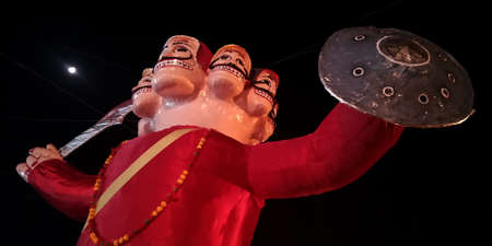 DISTRICT KATNI, INDIA - OCTOBER 08, 2019: giant monster Ravana statue presentation for vijayadashami dussehra events.のeditorial素材
