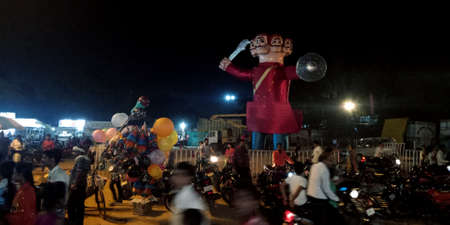 DISTRICT KATNI, INDIA - OCTOBER 08, 2019: Indian religious people crowd at hindu religious road show for vijayadashami dussehra events.のeditorial素材