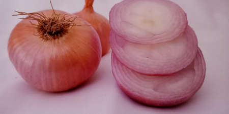 Fresh white color isolated piece onion with set mixed green leaf for marketing promotion purpose.の写真素材