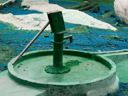 Indian water generating system handpump presented around open backgroundの写真素材