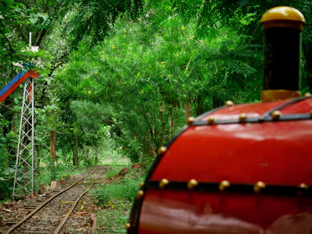 Kids train front view at natural green garden background for commercial children lifestyle imageの写真素材