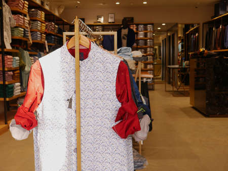 DISTRICT KATNI, INDIA - MARCH 02, 2022: Party wear branded cloth displayed at showroom for customer attraction on front.のeditorial素材