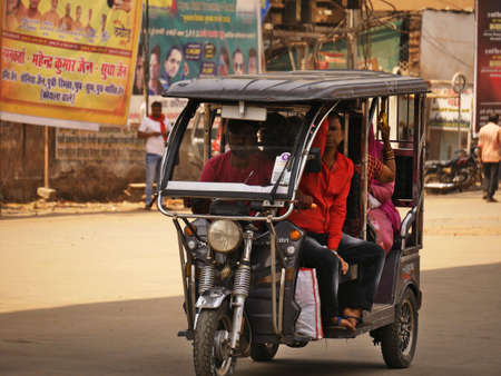 Auto rickshaw public transportation image at city road in day time at city Katni Madhya Pradesh in...