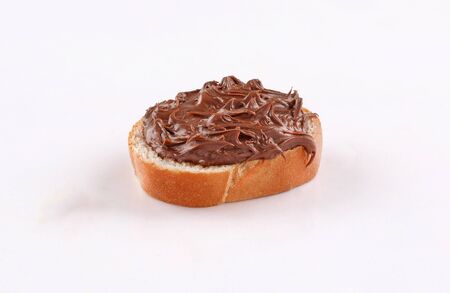 spread chocolate french bread,  canape, spanish tapas on white backgroundの写真素材