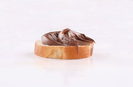 spread chocolate french bread,  canape, spanish tapas on white background