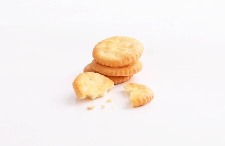 crackers biscuit snack different shape isolated on white backgroundの写真素材