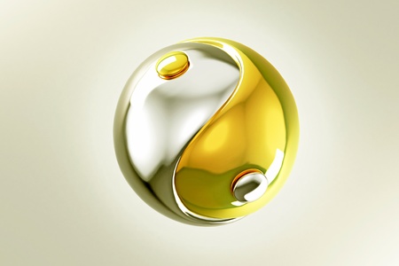 Gold and Silver Yin Yangの写真素材