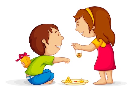 Illustration of brother and sister celebrating Raksha Bandhanのイラスト素材
