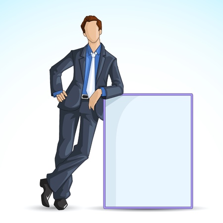 vector illustration of man leaning on blank boardのイラスト素材
