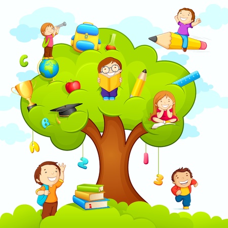 Kids studying on Treeのイラスト素材