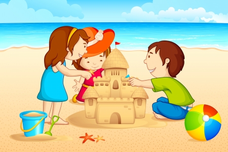 Kids making Sand Castleのイラスト素材