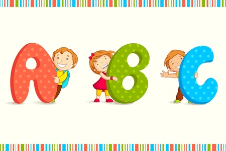 Kids peeping behind ABCのイラスト素材