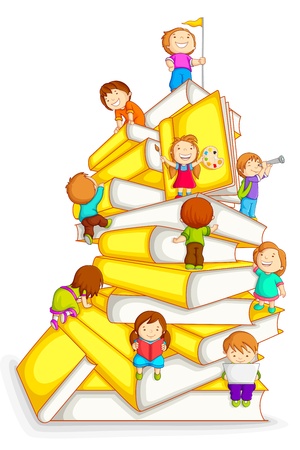 Kids Climbing in Stack of Bookのイラスト素材