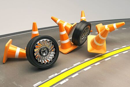 Tire with Under Construction COneの写真素材