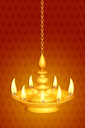  illustration of golden diya for Diwali festivalのイラスト素材