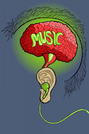 Listening Music through Earphoneのイラスト素材