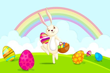 Easter bunny with basket colorful eggのイラスト素材