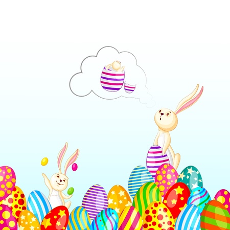 Easter Bunny with Colorful Eggのイラスト素材