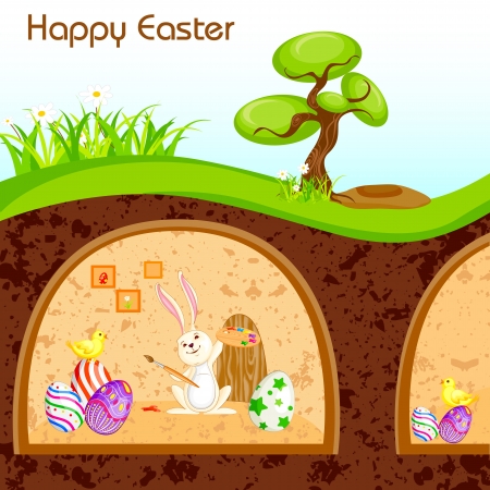 Bunny painting Happy Easter in Burrowのイラスト素材