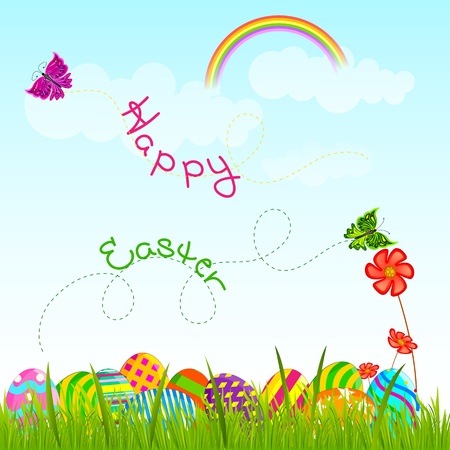 Colorful Easter Egg in gardenのイラスト素材