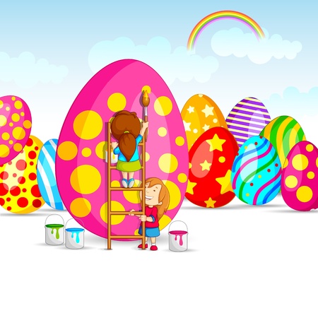 Colorful Easter Egg in gardenのイラスト素材
