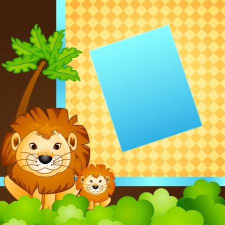 Baby and Mother Lion in Jungleのイラスト素材