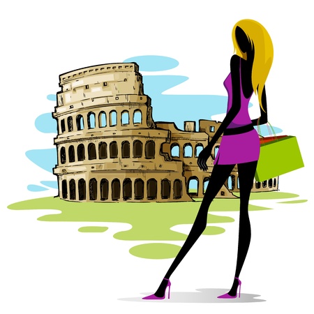 Woman near Colosseum in Romeのイラスト素材