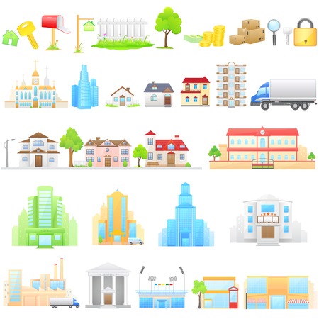 vector illustration of different buildingのイラスト素材