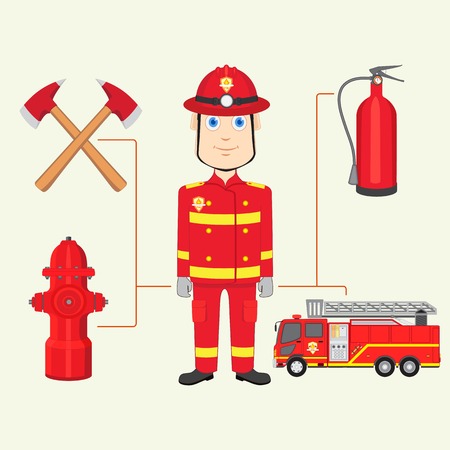 vector illustration of fireman with fire brigadeの写真素材