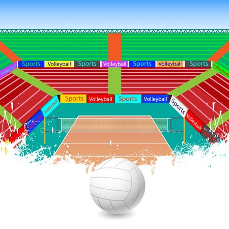 vector illustration of volleyball ground with ballのイラスト素材