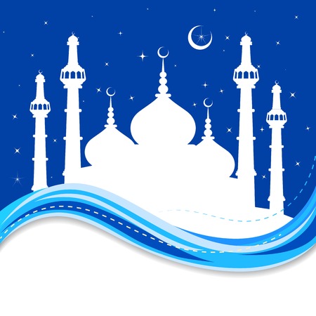 vector illustration of Eid Mubarak ( Blessing for Eid) background with Islamic mosqueのイラスト素材