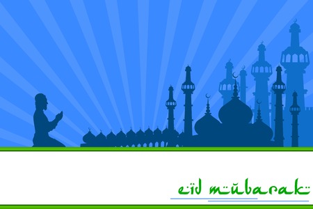 vector illustration of muslim offering namaaz on Eid Mubarak ( Blessing for Eid) backgroundのイラスト素材