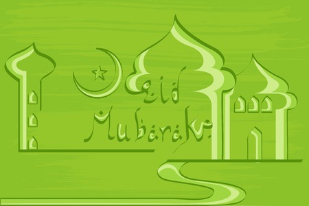 vector illustration of Eid Mubarak ( Blessing for Eid) background with Islamic mosqueのイラスト素材
