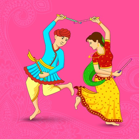 Man and woman dancing on Dandiya nightのイラスト素材